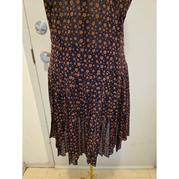 Vintage Sleeveless Women's Dress Brown Floral Pleated Skirt Size S - Picture 13 of 16